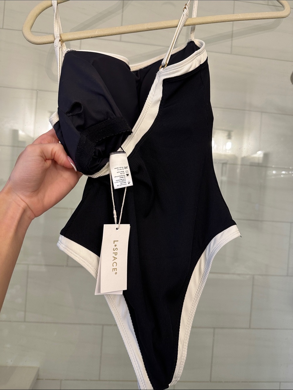 l*space Black One-Piece Swimsuit with Cream Trim Straps - Picture 8 of 8